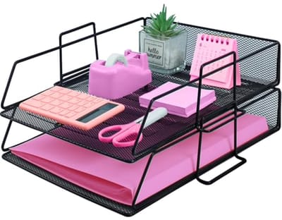 Stapelsysteem voor Documenten - 2-laags Metaal Bureau Organizer, Papieren Bestanden Tray voor Kantoorbenodigdheden - Zwart