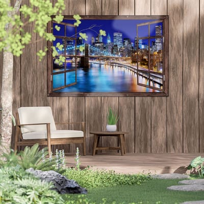 Gards Tuinposter Doorkijk Skyline New York in het Centrum - 150x100 cm - Tuindoek - Tuindecoratie - Wanddecoratie buiten - Tuinschilderij