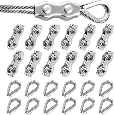 Draadkabelklem Set - Staalkabel Clips - Bevestigen van Kabels - Roestvrij Staal 304 - 3mm 24 Stuks - Zilver