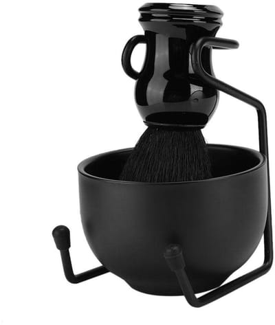 Allecto- Klassieke scheerset van roestvrij staal voor heren - herenscheerset - 3-in-1 scheerschaalhouder - zwart - scheermes - geschikt voor alle huidtypes - zwart model.