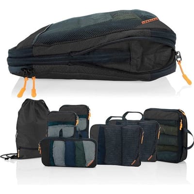 Packing Cubes met compressie voor koffer en rugzak incl. pakzak, Midnight Escape - Zwart
