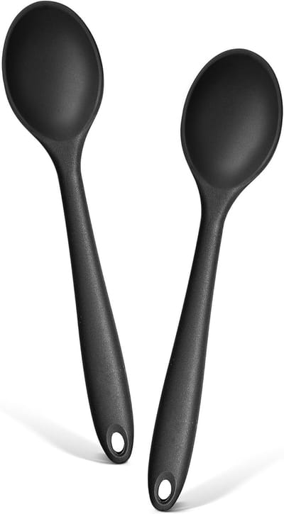 Lepel - 2 Stuks - Kooklepel - Roerlepel - Siliconen - Sauslepel - Serveerlepel - Keukenhulpmiddel - Opscheplepel - Hittebestendig & Vaatwasserbestendig - Anti-aanbaklaag - 20.5*4.5CM - Zwart