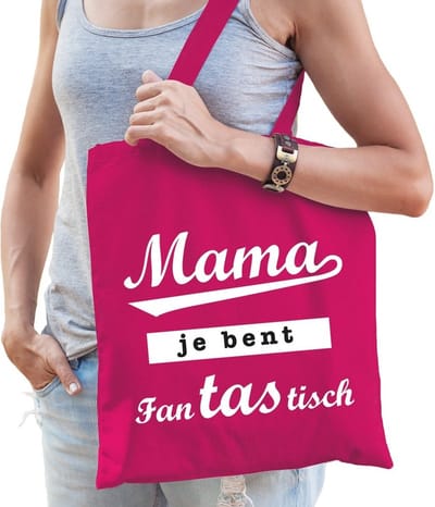 Cadeau tas roze katoen met de tekst Mama je bent fanTAStisch - kadotasje voor moeders