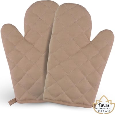 DREAM Ovenwanten 2 Stuks Beige Katoen Hittebestendige Ovenhandschoenen tot 250Â°C