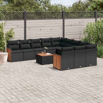 vidaXL - 12-delige - Loungeset - met - kussens - poly - rattan - zwart