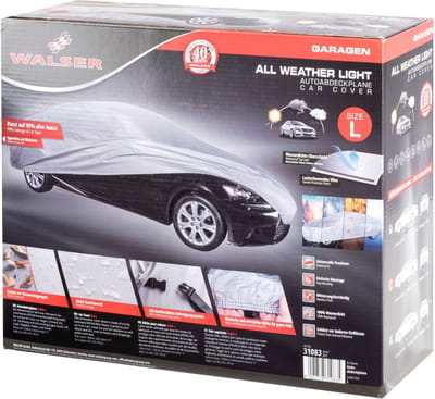 Walser Autoafdekking AllWeather volledige garage maat L lichtgrijs - waterdichte autogarage - stofdicht met UV-bescherming - verstevigde gordelsluiting