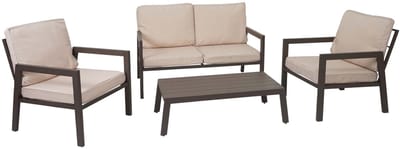 Set MCW-L64, tuinlounge tuinset loungeset zitgroep bank, metaal ~ bekleding crèmewit