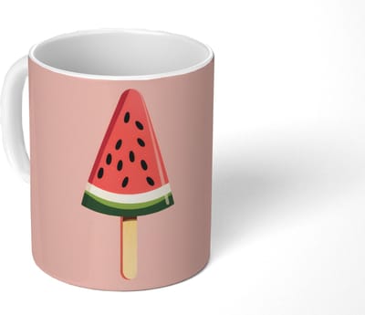 Mok - Koffiemok - Watermeloen - Ijsje - Pitjes - Rood - Mokken - 350 ML - Beker - Koffiemokken - Theemok