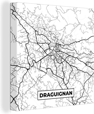 Canvas Schilderij Stadskaart - Plattegrond - Kaart - Frankrijk - Draguignan - Zwart wit - 20x20 cm - Wanddecoratie