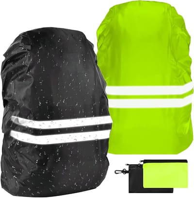 Waterdichte Rugzak Set van 2 met Reflecterende Hoes, Hoogzichtbare Rugzakhoes voor Fietsen, Hardlopen en Wandelen, Geschikt voor 30-40L, Zwart en Groen