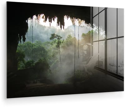 ® Glasschilderij 180x120 cm - Schilderij acrylglas - Natuurlijke grot in het regenwoud van Maleisië - Foto op glas - Muurdecoratie woonkamer - Wanddecoratie slaapkamer - Schilderijen