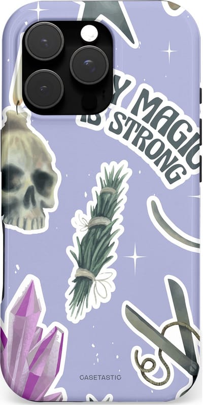 Casetastic hoesje geschikt voor Apple iPhone 16 Pro - MagSafe - Dubbellaagse bescherming - Lila Paarse Hekserij Strong Magic Sterren Collage - Fashion Case - Lila Lichtgrijs Wit