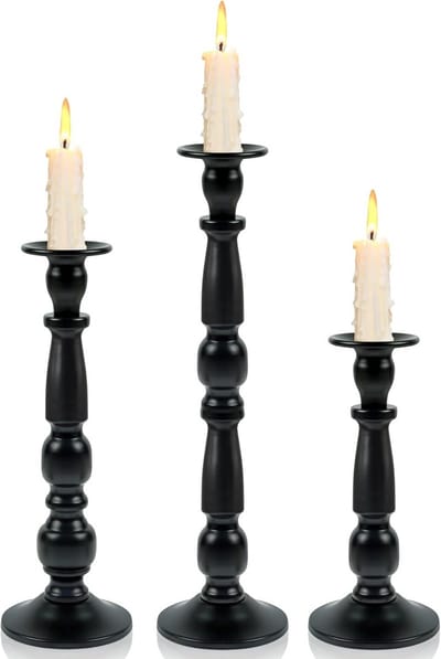 Set van 3 Metallic Kandelaars Goud Zilver Zwart - Diverse Hoogtes 23-36 cm