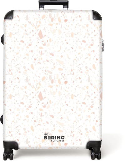 NoBoringSuitcases.com® - Koffer groot - Reiskoffer lichtgewicht - Terrazzo patroon perzik - Rolkoffer met 4 wielen - Grote trolley XL - 98 liter bagage