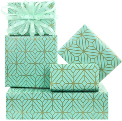 Allecto - Inpakpapier - Geometrisch Abstract - Luxe uitstraling - Mintgroen en goud - Minimalistische verpakking - Voor bruiloft en verjaardag