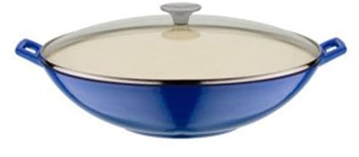 GSW Gietijzeren Wokpan 36 cm - Wok - Blauw - Met deksel - Geschikt voor de vaatwasser - Hittebestendig tot 240 °C - Stevige pan in vrolijke kleur - Materiaal: gietijzer