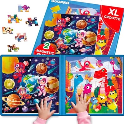 Magneetspel voor kinderen van 3 tot 6 jaar - 48 stukjes puzzelactiviteit met dinosaurussen en voertuigen
