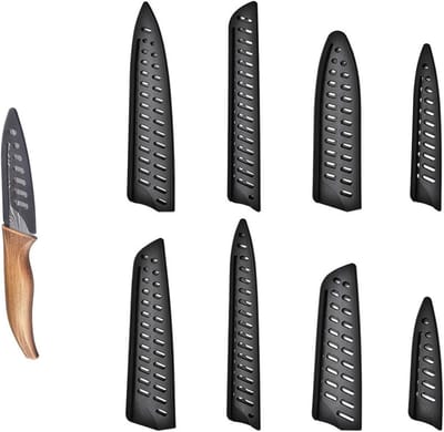 Set van 8 Zwarte Plastic Mesbeschermers voor Keukenmessen - Ademend en Universeel Mesbeschermingshoesje, Bescherming voor Messenbladen en Schermcovers
