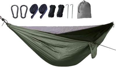 Hangmat met net - Kampeerhangmat Reishangmat - Buiten Ontspannen - Geïntegreerd vliegengaas - 270x140 cm - Legergroen