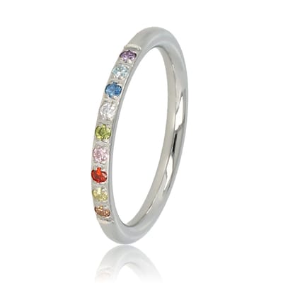 My Bendel - Zilverkleurige Ring met Gekleurde Zirkonia - Edelstalen Aanschuifring - met Luxe Cadeauverpakking | Sieraden Voor Dames | Maat 16.00 Mm / Maat 50