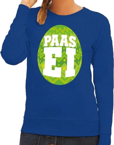 Blauwe Paas sweater met groen paasei - Pasen trui voor dames - Pasen kleding XS