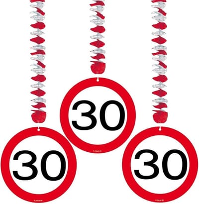 Verjaardag versiering rotorspiralen - 30 jaar - 6x - plafond - verkeersborden / leeftijd decoratie