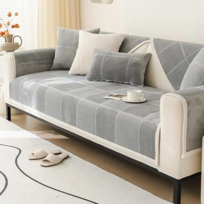1 pièce Housse de canapé en peluche Quatre Saisons Universel Coussin de canapé Couleur unie Antidérapant Simple Housse de canapé pour Salon Maison 70x70cm 1pc A gray