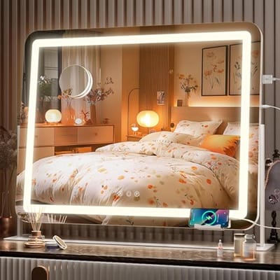 Make-upspiegel met LED-verlichting en 10x vergroting - 63,5 x 53,3 cm