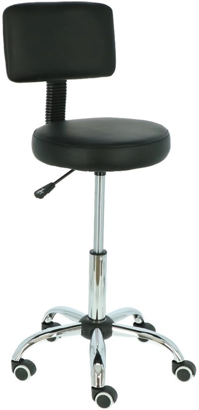 Alora Tabouret comfort met rugleuning - Zwart - verstelbaar in hoogte - krukje - werkkruk - ergonomische kruk op wielen