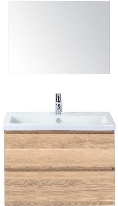 Vogue Badmeubelset 80 cm - Greeplijst in Kleur - Grey Oak - Keramische Wastafel Wit 1 Kraangat met Spiegel