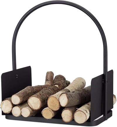 Wieg Houtrek - Houtopslag Mand - Open Haard Aanvullen - Gepoedercoat Staal - 41x30x53cm - Zwart