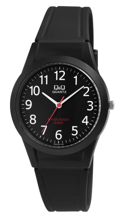 Q&Q VQ50J024Y - Horloge - Sport - Analoog - Heren - Plastic band - Rond - Kunststof - Cijfers - Rood - Zwart -10ATM