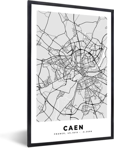 Fotolijst incl. Poster - Frankrijk - Plattegrond - Kaart - Caen - Stadskaart - 40x60 cm - Posterlijst