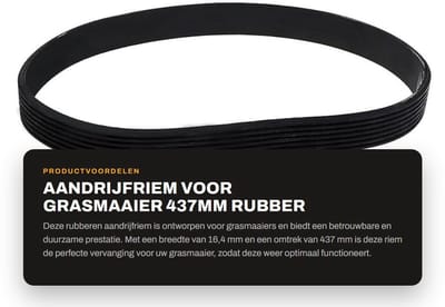 Dailygoods- Aandrijfriem Rubber 16,4mm Breedte - Gesloten Lus - 437mm Omtrek - Compatibel met Spear & Jackson S1334ER - Slijtvast - Duurzaam - Grasmaaier Riem