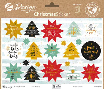 Avery 54613, Papier, Meerkleurig, Kerstpatroon, Verwijderbaar, Papier, Jongen/meisje