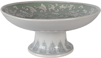 Clayre & Eef Taartplateau op Voet Ø 26x13 cm Wit Groen Porselein