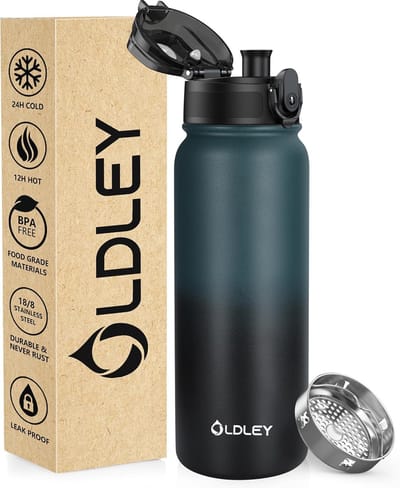 SnelShoppen - Roestvrijstalen waterfles, dubbelwandige vacuümfles, houdt dranken warm en koud, lekvrij, BPA-vrij, metallic geïsoleerde drinkfles voor
