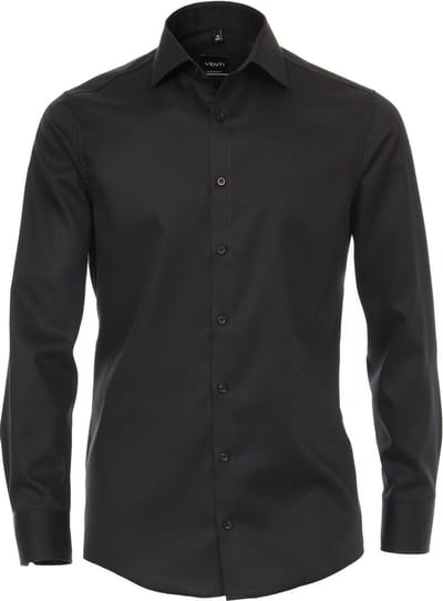 VENTI modern fit overhemd - twill - zwart - Strijkvriendelijk - Boordmaat: 42
