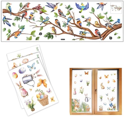 Dailygoods- Raamstickers Pasen - Zelfklevende Raamdecoratie - Herbruikbare Raamstickers - Vellen Raamafbeeldingen - Hazen/Paaseieren - Krasbestendig PVC