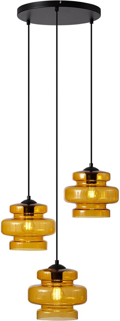 QAZQA denise - Retro Hanglamp - 3 lichts - Ø 50 cm - Oranje - Woonkamer | Slaapkamer | Keuken