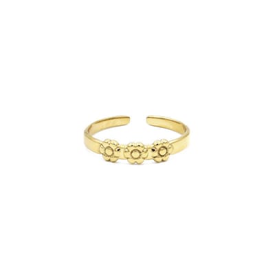 Mint15 Verstelbare ring kleine bloemetjes 'Little Daisies' - Goudkleur RVS/Stainless Steel