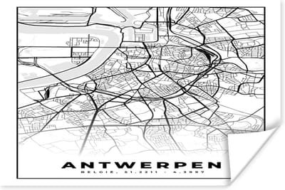 Poster België – Antwerpen – Stadskaart – Kaart – Zwart Wit – Plattegrond - 180x120 cm XXL