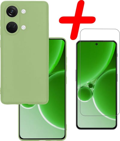 Hoesje Met Screenprotector - Geschikt voor OnePlus Nord 3 - Sterk & Shockproof - Back Cover - Siliconen Case - Telefoon Hoes - Groen