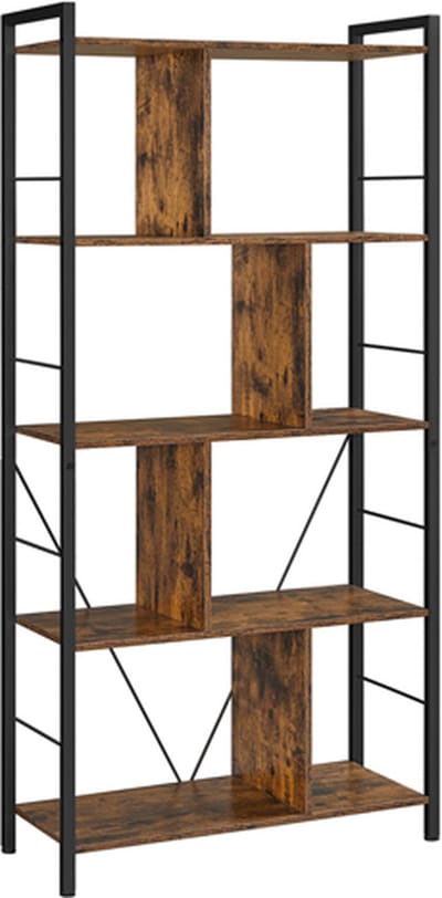 Hoppa! Boekenkast | Industrieel Ontwerp | Vintage Bruin-Zwart | Open Opbergrek voor Boeken en Decoratie | 74 x 30 x 150 cm (L x B x H)