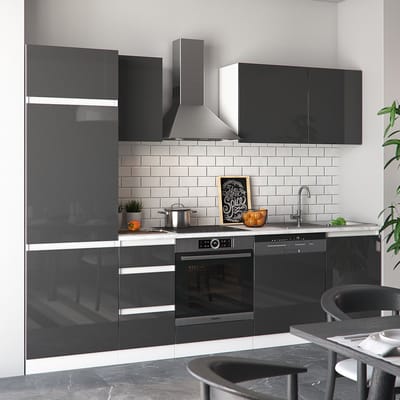 Vicco Optima Complete keukeneenheid – 270 cm zonder werkblad, greeploos met LED-strip Antraciet hoogglans/wit