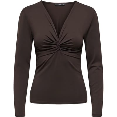 Only T-shirt Onllone Life L/s Knot Top Noos Jrs 15379511 Chocolate Torte Dames Maat - M