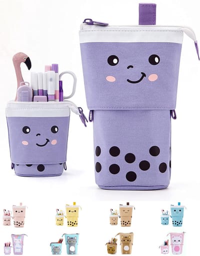 LIXIN Staande Etui - Paars - Pennenzak voor jongens en meisjes - Canvas - Linnen - School etui - Staande etui voor kinderen en volwassenen - School - Terug naar school - Back to school - Leuke telescopishe pennenhouder - Leuk etui - Gift - Cadeau