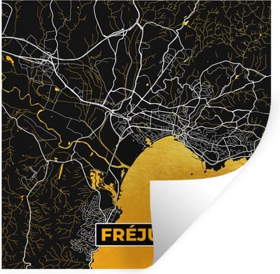 Muurstickers - Sticker Folie - Frankrijk – Plattegrond – Kaart – Fréjus – Stadskaart - 100x100 cm - Plakfolie - Muurstickers Kinderkamer - Zelfklevend Behang XXL - Zelfklevend behangpapier - Stickerfolie