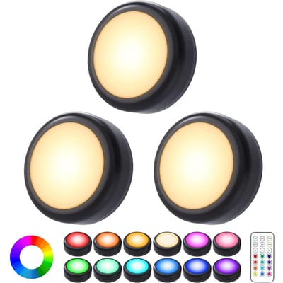 3 stuks RGB LED-nachtverlichting Afstandsbediening Dimbaar onder kastlicht Batterij-aangedreven draadloze lamp voor keukenkast 3pcs