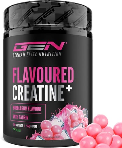 GEN Gearomatiseerd Creatine Poeder - 550g - Creatine Monohydraat + L-Taurine - Gemicroniseerde Creatine met Aroma - Geen Suiker & Top Oplosbaarheid - Veganistisch (Bubble Gum)